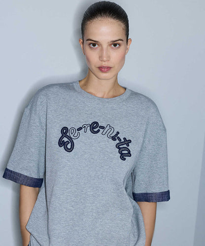 Slogan-Embroidered T-Shirt with Scarf