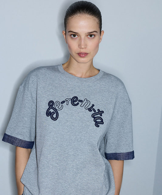 Slogan-Embroidered T-Shirt with Scarf