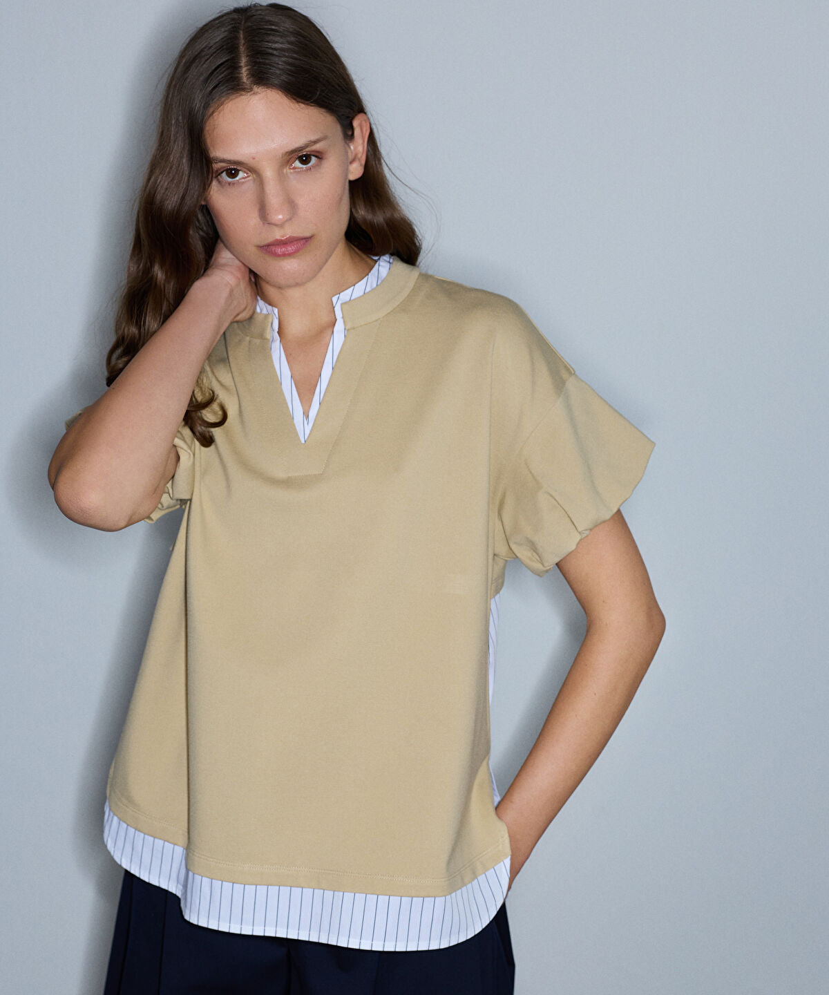 Layered-Effect Balloon-Sleeve T-Shirt