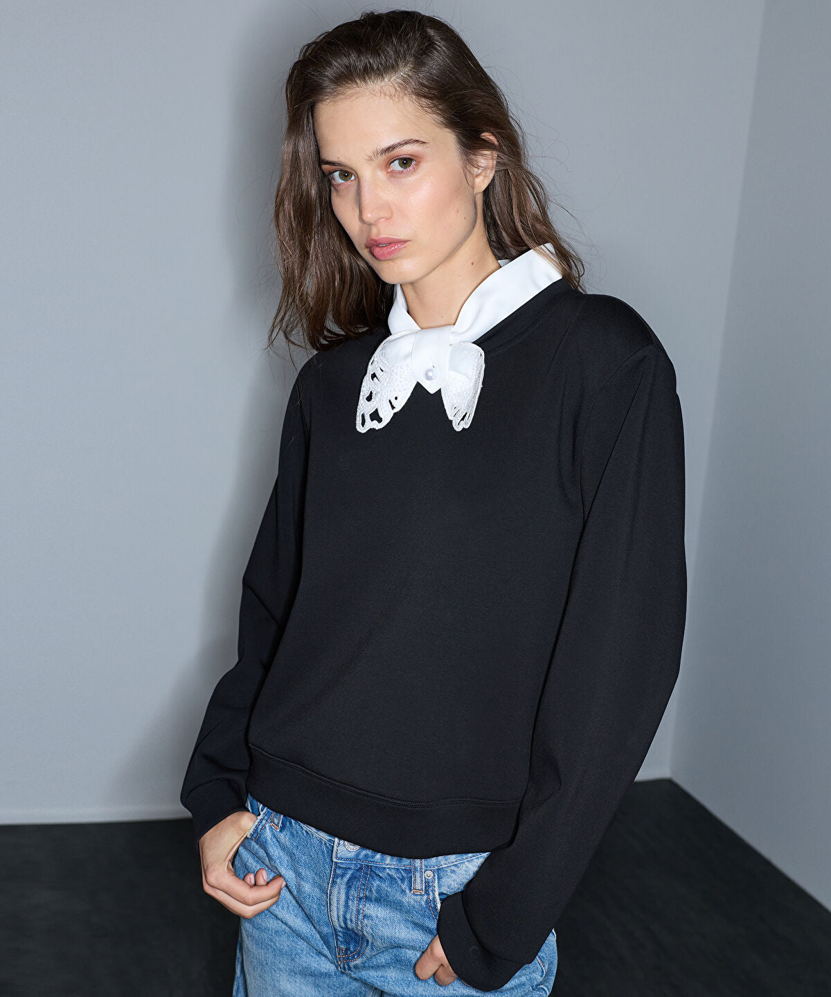Tie-Neck Sweatshirt