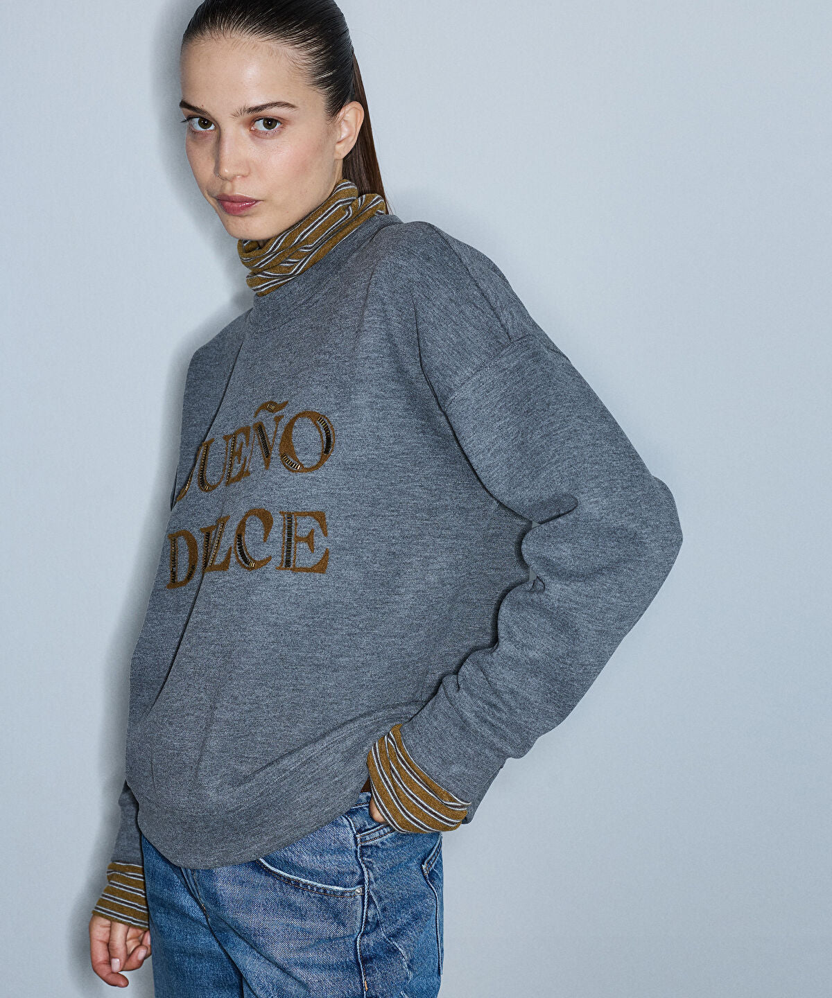 Layered-Effect Embellished Sweatshirt