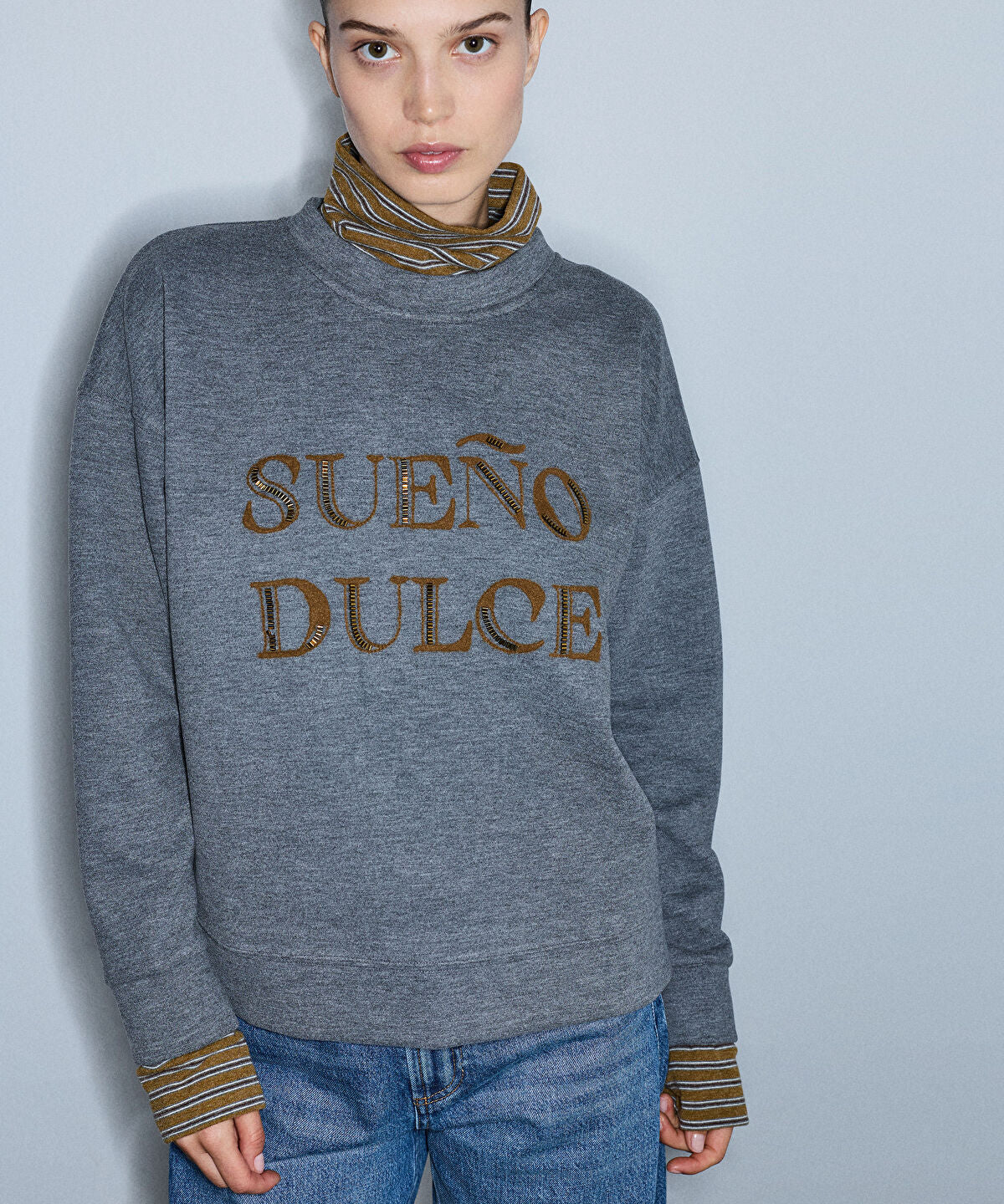 Layered-Effect Embellished Sweatshirt