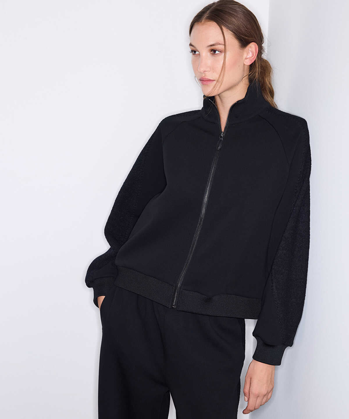 Mixed Media High-Neck Sweatshirt