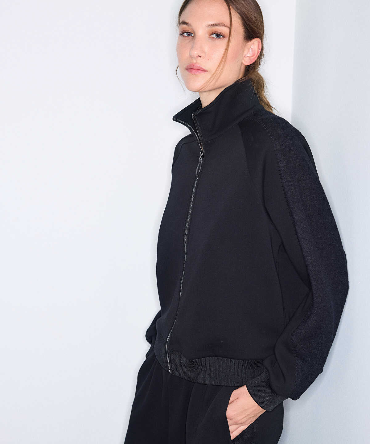 Mixed Media High-Neck Sweatshirt