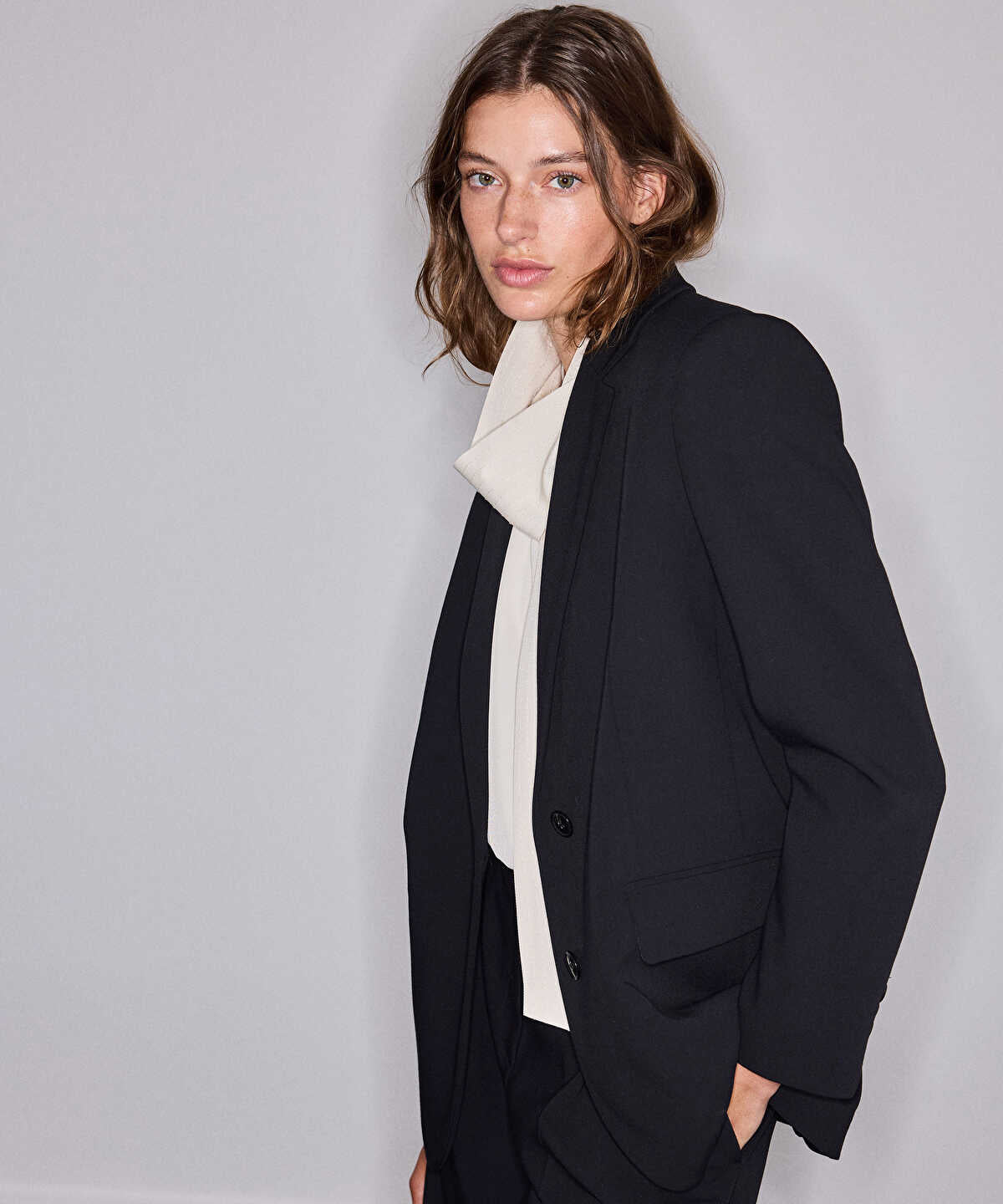 Padded-Shoulder Blazer