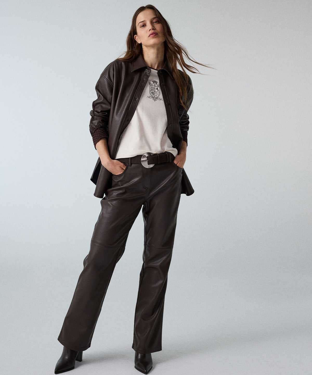Leather-Effect Overshirt with Applique