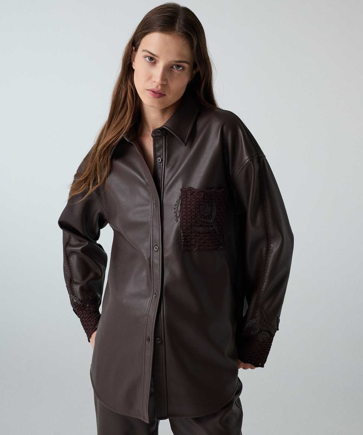Leather-Effect Overshirt with Applique