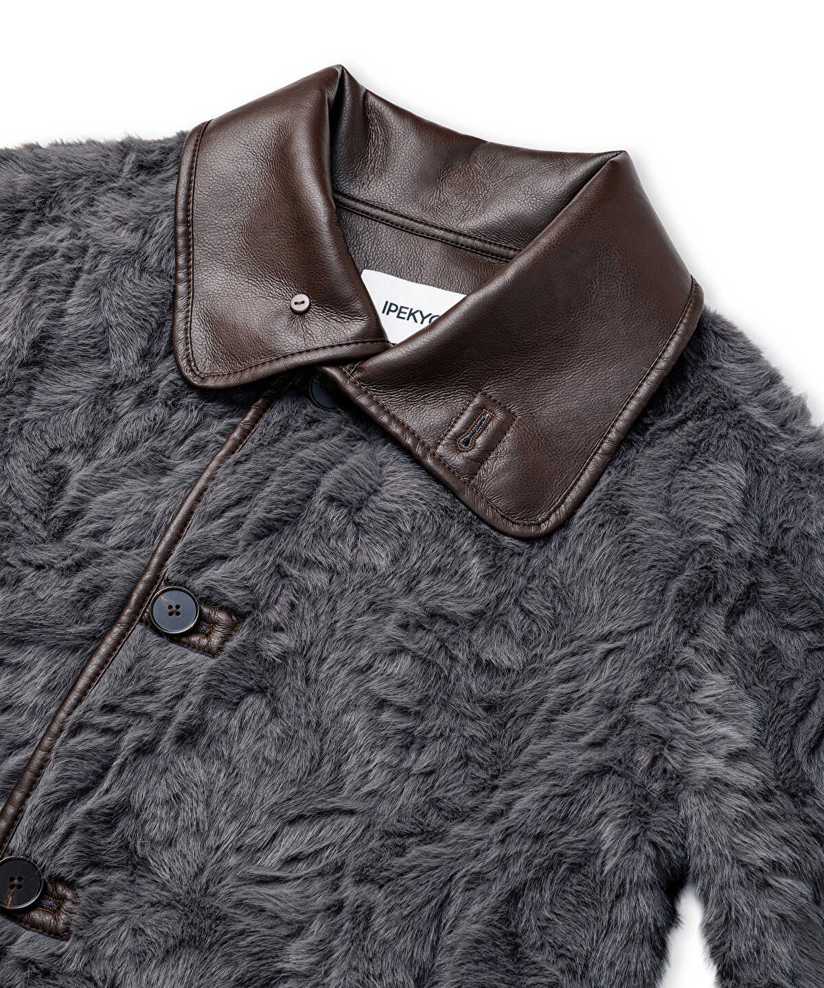 Faux Fur Coat with Leather-Effect Piping