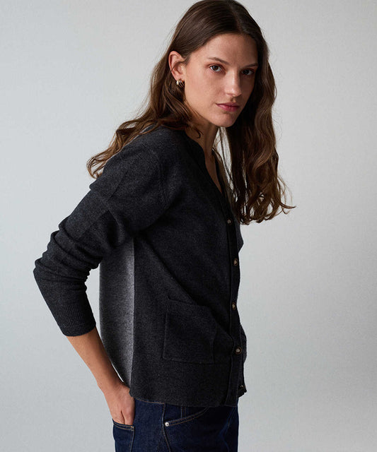 Color-Block Cardigan with Brooch