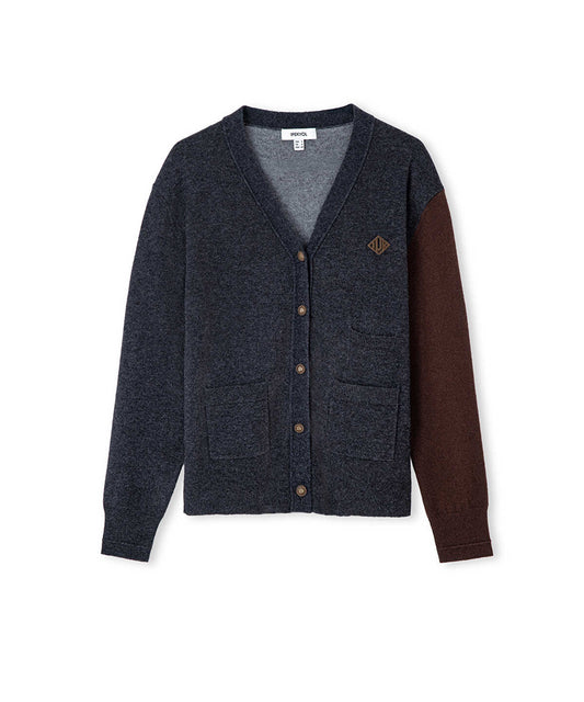 Color-Block Cardigan with Brooch