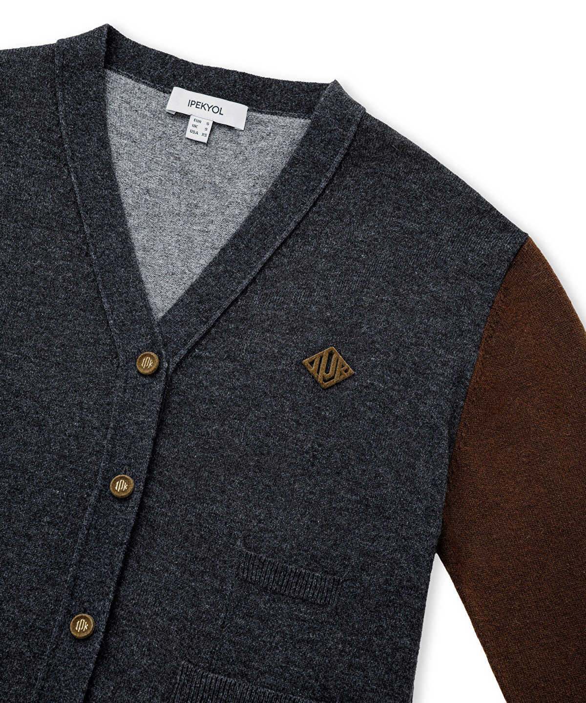 Color-Block Cardigan with Brooch