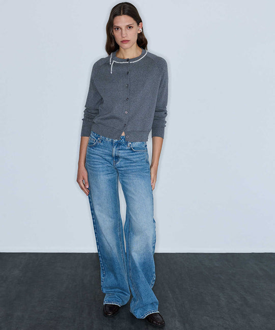 Faux-Pearl Collar Cardigan
