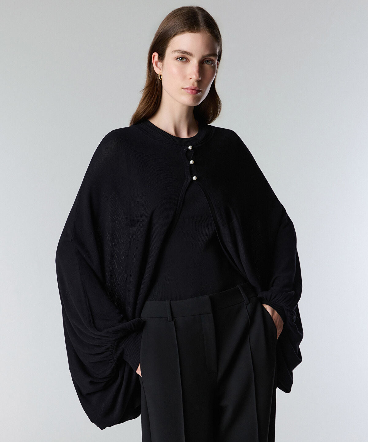 Zoomed Faux-Pearl Button Knit Cardigan