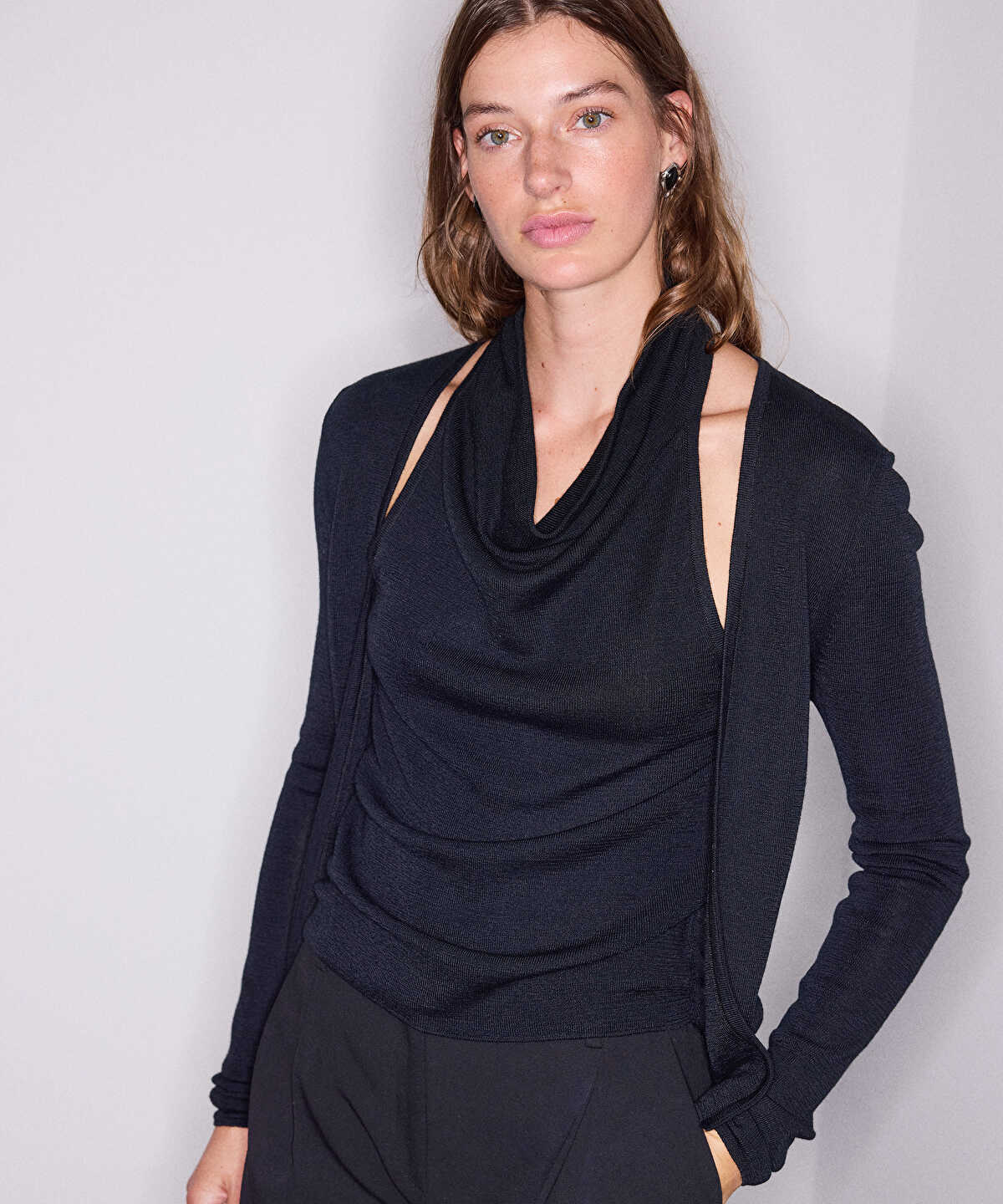 Two-Piece Effect Wool-Blend Cardigan