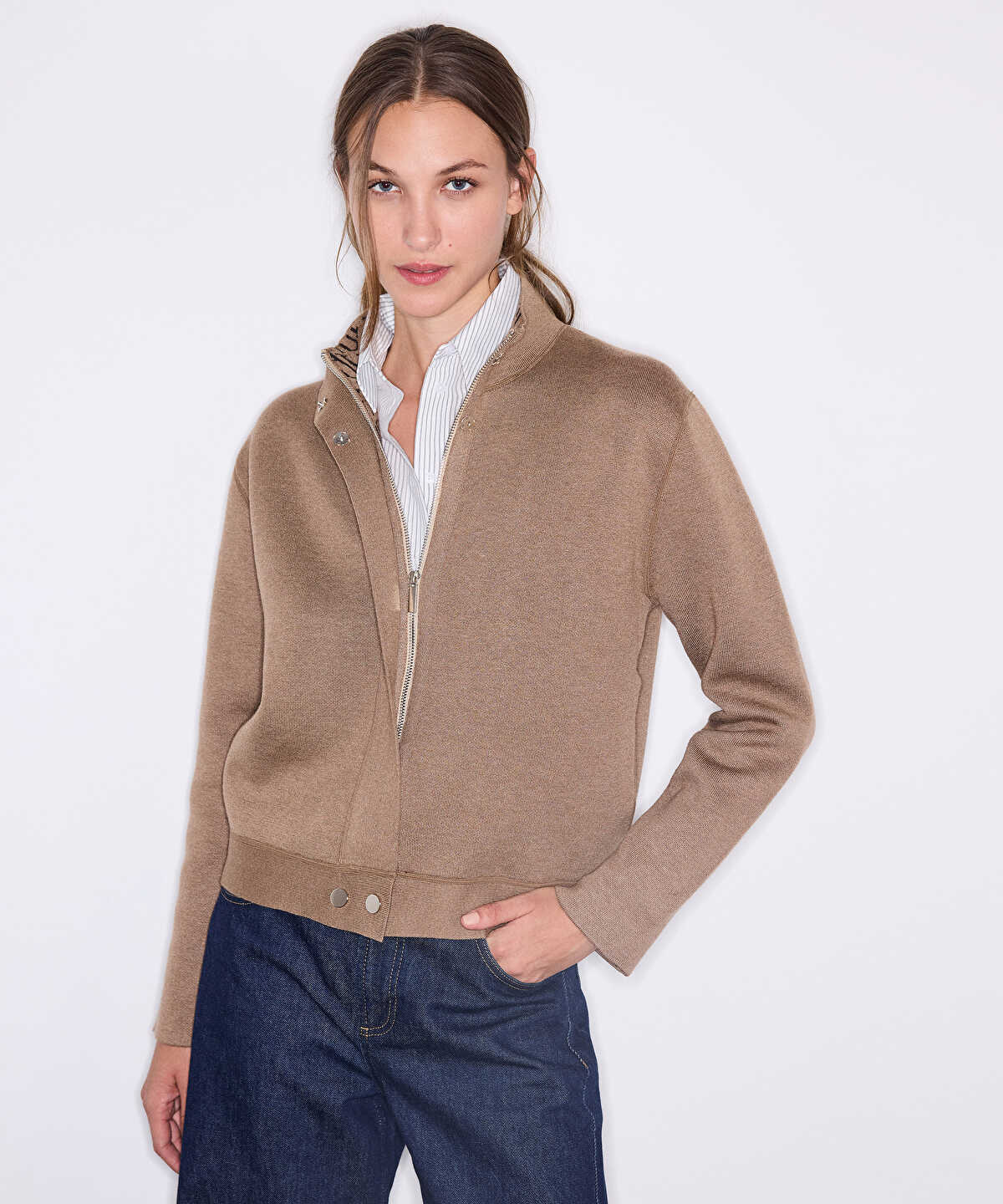 High-Neck Bomber Cardigan