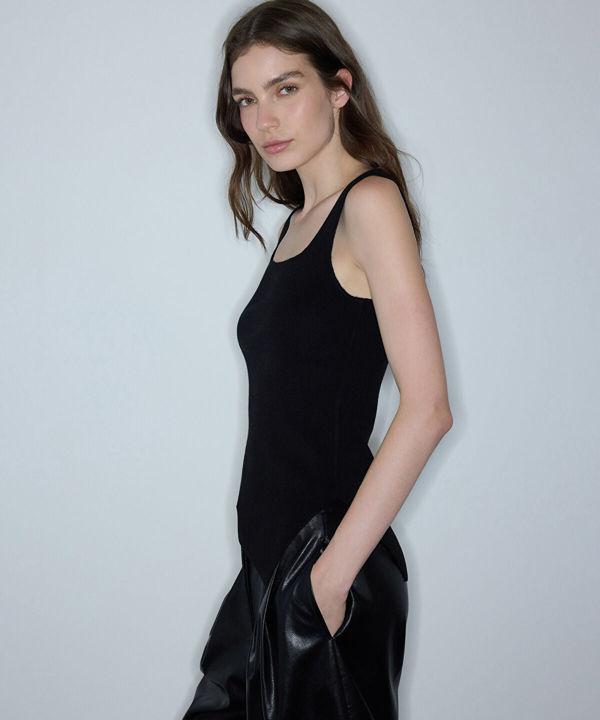 Asymmetric-Hem Knit Top