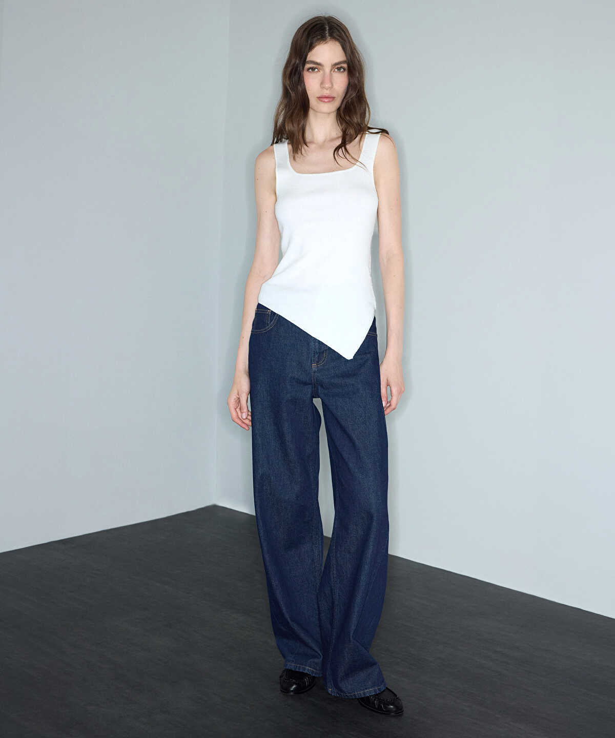 Asymmetric-Hem Knit Top